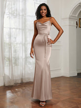 Cowl Neck Mermaid Dress With Sash Taupe