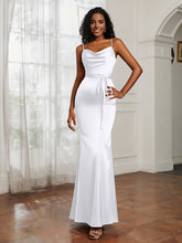Cowl Neck Mermaid Dress With Sash White