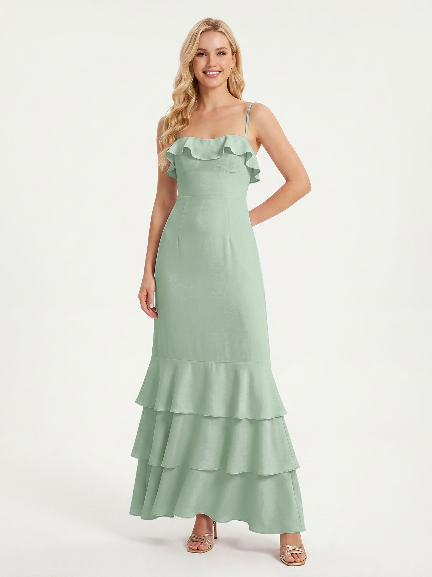 Chiffon Agave Bridesmaid Dresses Sweetheart Tea-length Column, Agave / US0