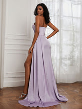 Sweetheart Neck Pleated Sheath Dress With Slit Lilac