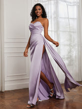 Sweetheart Neck Pleated Sheath Dress With Slit Lilac Plus Size