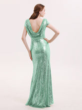 Sequins Lace Bridesmaid Dress with Cap Sleeves Mint Green