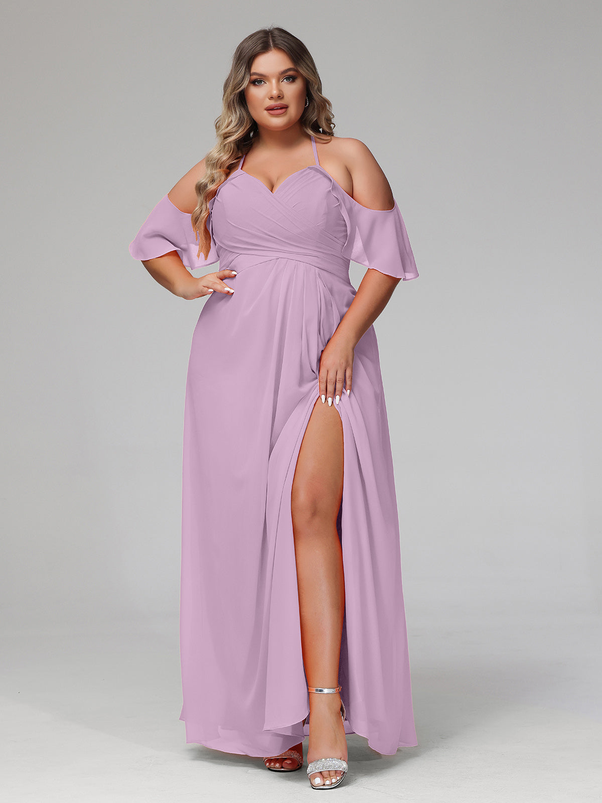 wisteria plus size bridesmaid dresses BABARONI Chiffon Sweetheart Floor-length Spaghetti Straps with Slit Empire, Wisteria / US0 Size:8 AU/UK (4 US) length Back Details atf-kg-09.08.25 Stylish Summer Dresses |