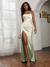 Pleated Sweep Train Sheath Gown With Slit Dusty Sage