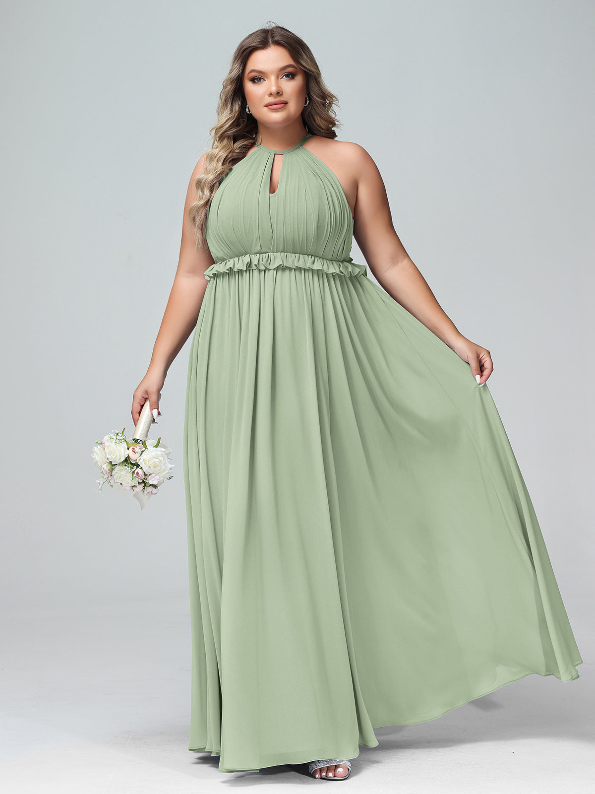 Open Back Chiffon and Lace Sexy Gowns Dusty Sage
