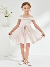 Scoop Off the Shoulder Knee-Length Girl's Dress Rose Petal