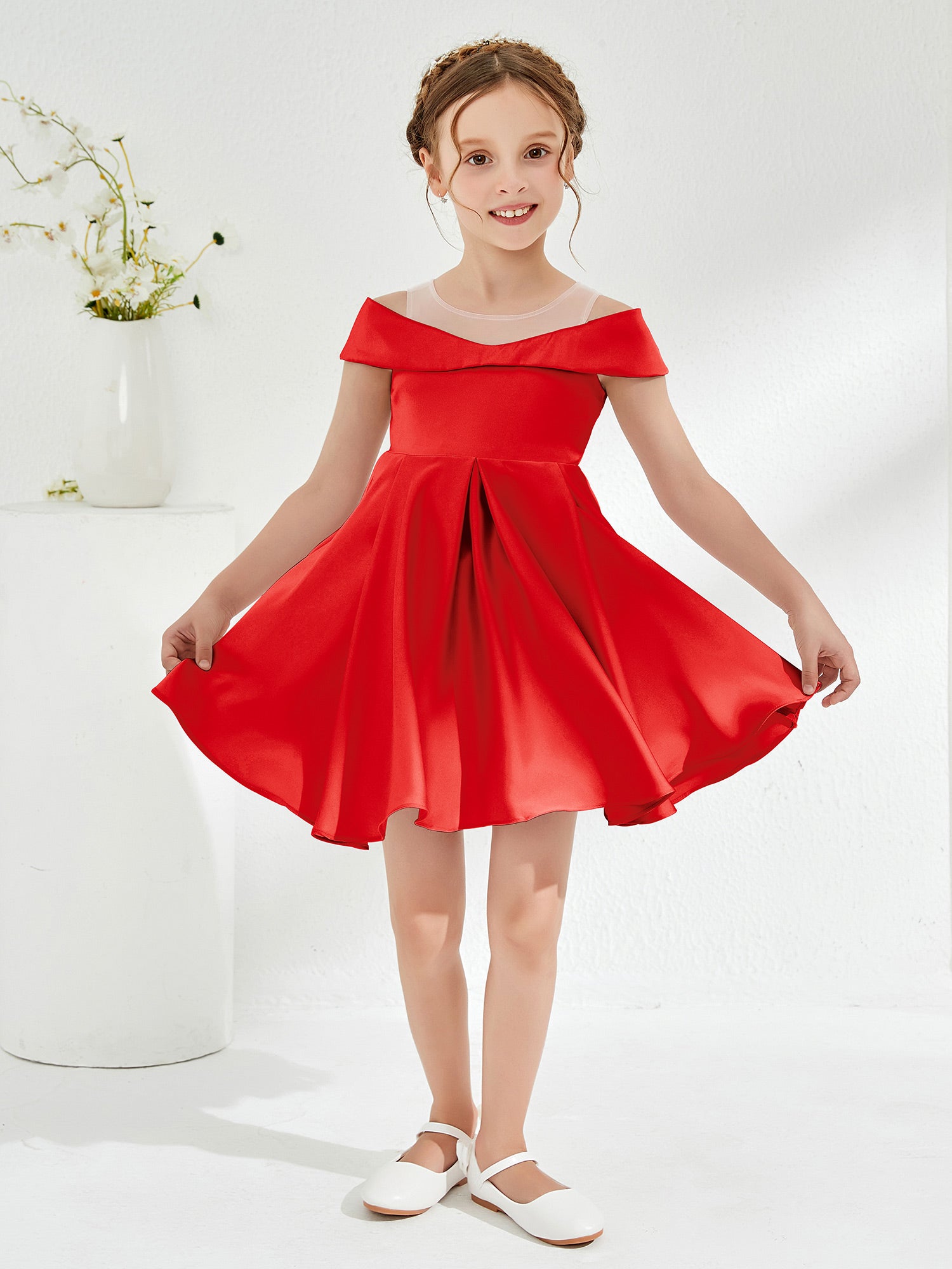 Girls Below Knee Length Sleeveless Dress - Red
