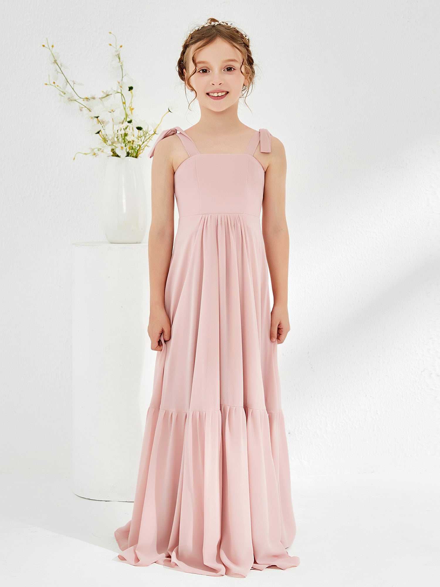 BABARONI A-Line Bow Ruffle Junior Bridesmaid Dresses Dusty Rose, Dusty Rose / J4 BABARONI A-Line Bow Ruffle Junior Bridesmaid Dresses Dusty Rose, Dusty Rose / J4