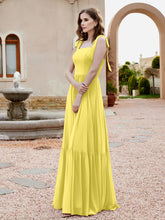 A-Line Bow Ruffle Sleeveless Chiffon Dress Lemon