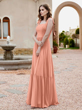 A-Line Bow Ruffle Sleeveless Chiffon Dress Papaya