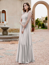 A-Line Bow Ruffle Sleeveless Chiffon Dress Silver