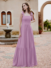 A-Line Bow Ruffle Sleeveless Chiffon Dress Wisteria