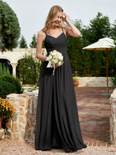 V-neck Spaghetti Straps Bridesmaid Dress With Slit Black