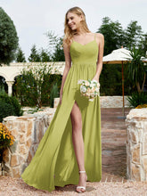 V-neck Spaghetti Straps Bridesmaid Dress With Slit Clover