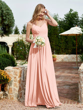 V-neck Spaghetti Straps Bridesmaid Dress With Slit Coral
