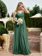 V-neck Spaghetti Straps Bridesmaid Dress With Slit Dark Green