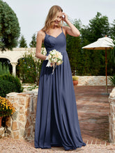 V-neck Spaghetti Straps Bridesmaid Dress With Slit Dark Navy