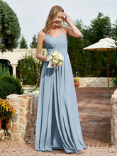 V-neck Spaghetti Straps Bridesmaid Dress With Slit Dusty Blue