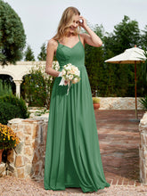 V-neck Spaghetti Straps Bridesmaid Dress With Slit Emerald