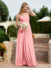 V-neck Spaghetti Straps Bridesmaid Dress With Slit Flamingo
