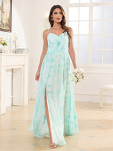 V-neck Spaghetti Straps Bridesmaid Dress With Slit Minty Cloud