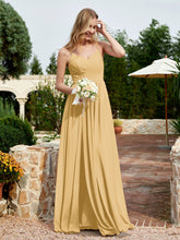 V-neck Spaghetti Straps Bridesmaid Dress With Slit Gold