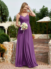 V-neck Spaghetti Straps Bridesmaid Dress With Slit Grape