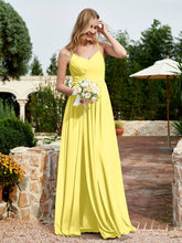 V-neck Spaghetti Straps Bridesmaid Dress With Slit Lemon