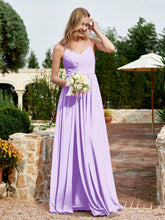V-neck Spaghetti Straps Bridesmaid Dress With Slit Lilac
