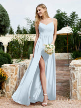V-neck Spaghetti Straps Bridesmaid Dress With Slit Mist