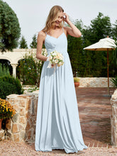 V-neck Spaghetti Straps Bridesmaid Dress With Slit Mist