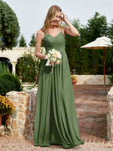 V-neck Spaghetti Straps Bridesmaid Dress With Slit Moss
