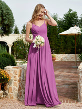 V-neck Spaghetti Straps Bridesmaid Dress With Slit Orchid