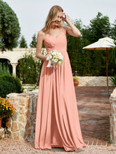 V-neck Spaghetti Straps Bridesmaid Dress With Slit Papaya