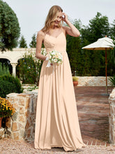 V-neck Spaghetti Straps Bridesmaid Dress With Slit Peach