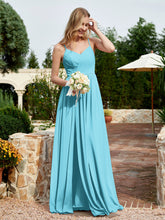 V-neck Spaghetti Straps Bridesmaid Dress With Slit Pool