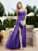 V-neck Spaghetti Straps Bridesmaid Dress With Slit Regency