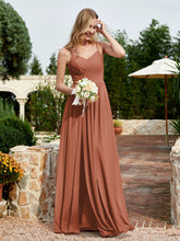 V-neck Spaghetti Straps Bridesmaid Dress With Slit Rust