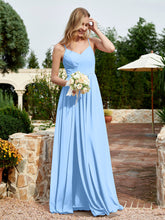 V-neck Spaghetti Straps Bridesmaid Dress With Slit Sky Blue