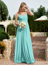 V-neck Spaghetti Straps Bridesmaid Dress With Slit Spa