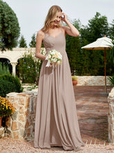 V-neck Spaghetti Straps Bridesmaid Dress With Slit Taupe