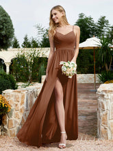 V-neck Spaghetti Straps Bridesmaid Dress With Slit Terracotta