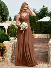 V-neck Spaghetti Straps Bridesmaid Dress With Slit Terracotta