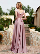Satin Cap Sleeve Bridesmaid Dress With Pocket Dusty Rose