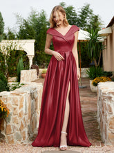 Satin Cap Sleeve Bridesmaid Dress With Pocket Burgundy