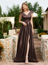 Satin Cap Sleeve Bridesmaid Dress With Pocket Chocolate