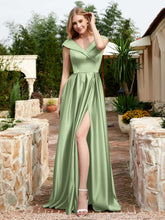 Satin Cap Sleeve Bridesmaid Dress With Pocket Dusty Sage