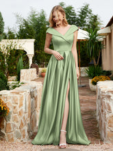 Satin Cap Sleeve Bridesmaid Dress With Pocket Dusty Sage