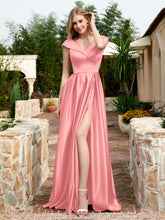 Satin Cap Sleeve Bridesmaid Dress With Pocket Flamingo