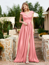 Satin Cap Sleeve Bridesmaid Dress With Pocket Flamingo